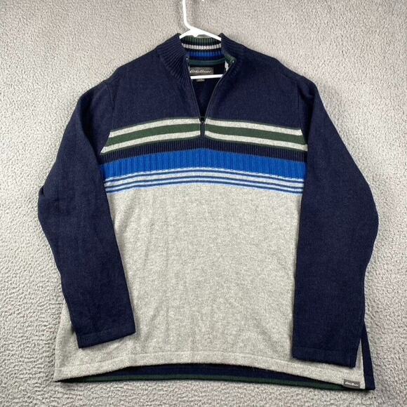 Eddie Bauer 1/4 Zip Pullover Sweater Men's XL Striped Wool Arcylic Nylon Blend - Picture 2 of 9